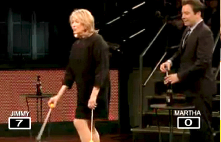 Jimmy Fallon and Martha Stewart play Ladder Golf on Late Night.